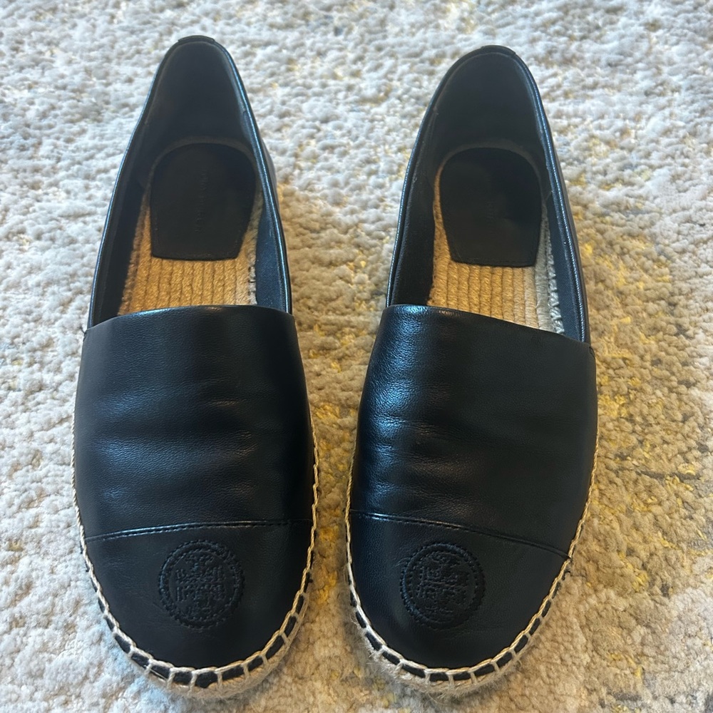TORY BURCH Color Block Flat ESPADRILLE / ALL BLACK 7.5